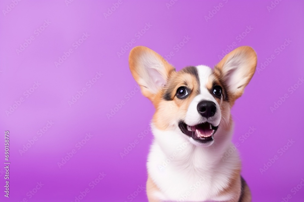 Cute welsh corgi dog on a purple background Cute welsh corgi dog on a purple background