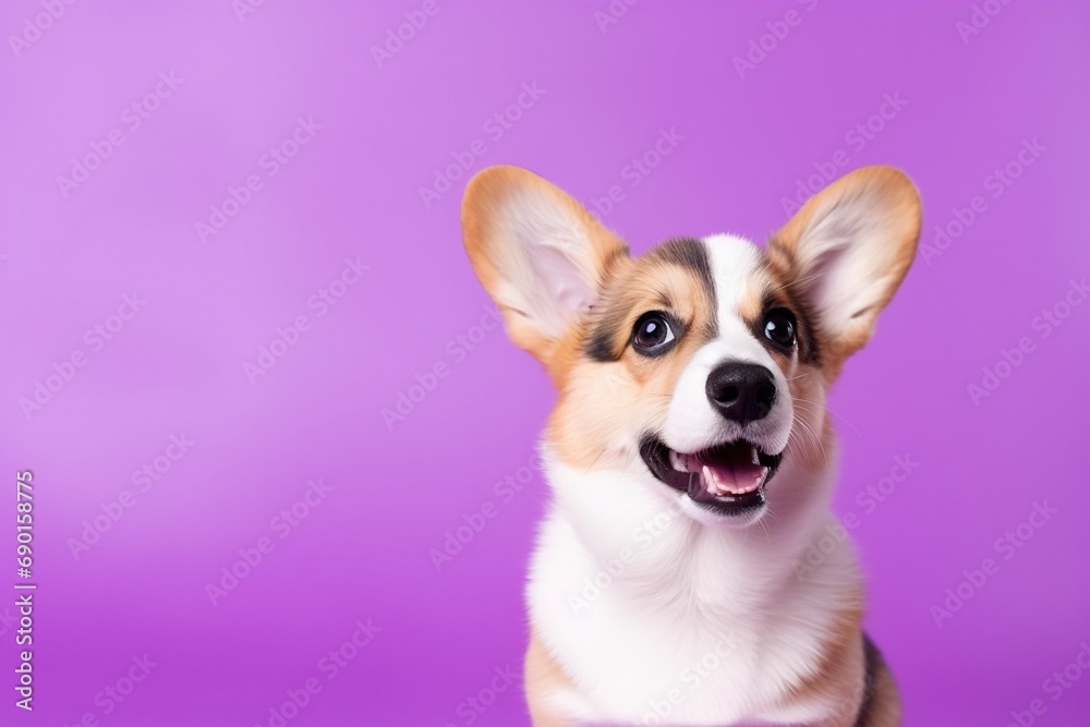 Cute welsh corgi dog on a purple background