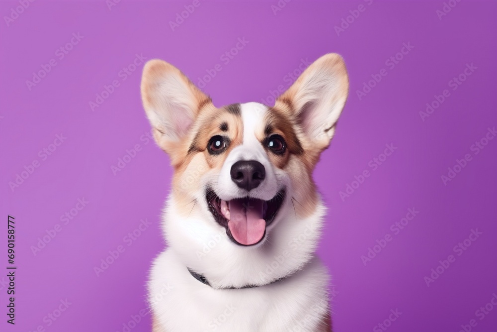 Cute welsh corgi dog on a purple background Cute welsh corgi dog on a purple background