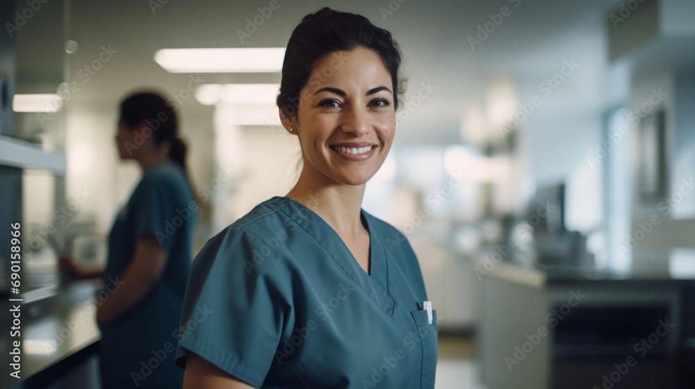Fototapeta premium Smiling Healthcare Professional in Modern Clinic