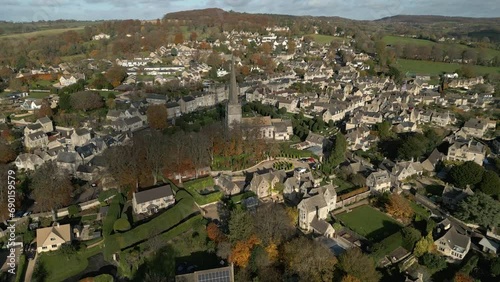 Painswick Cotswold Town Aerial Landscape Autumn UK Historic Yew Trees photo