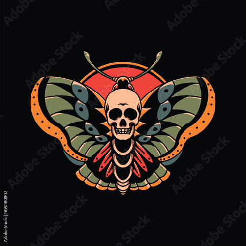 skull butterfly tattoo vector design