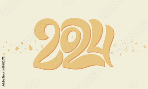 2024 retro text with modern unique and creative concept. Vintage vector lettering for postcard, poster, banner, greeting and new year 2024 celebration. (ID: 690162175)