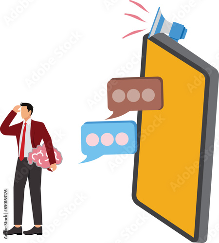 Information overload Businessman, Information overload, excess distraction or overworked, overwhelmed data consume, problem with schedule or workload concept, frustrated businessman run away from flyi
