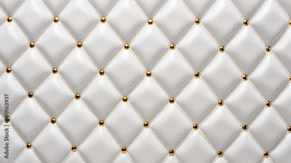 white diamond pattern embossed leather pattern with gold diamond detail, puffy foam leather for purse. - obrazy, fototapety, plakaty 