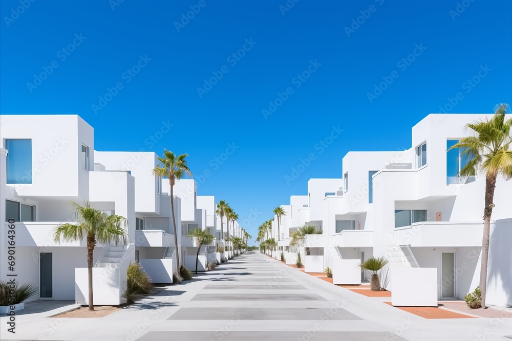 Modern Modular Private White Townhouses. Minimalist Residential Architecture Exterior Design