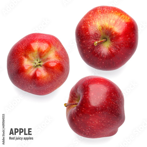 Set of red apples isolated on white background.