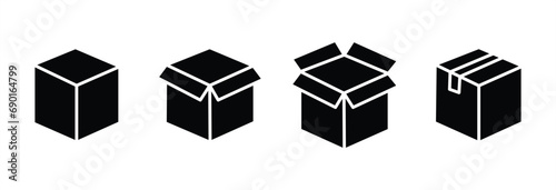 Box delivery icon set. Shopping package box. Box icon collection. Cardboard box icons in flat style. Vector illustration.