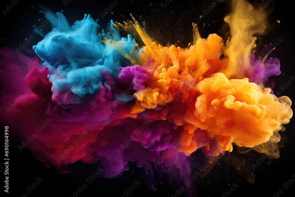 Colorful ink in water on a black background. Abstract background, Abstract colorful powder explosion against a black background, Colored cloud, Colorful dust explosion, AI Generated