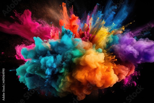Colorful abstract paint explosion isolated on black background. Abstract colored smoke, Abstract colorful powder explosion against a black background, Colored cloud, Colorful dust, AI Generated