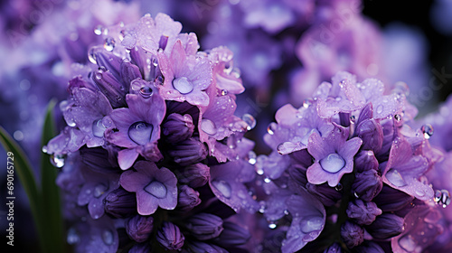 flowers in a garden  Purple flowers in the rain