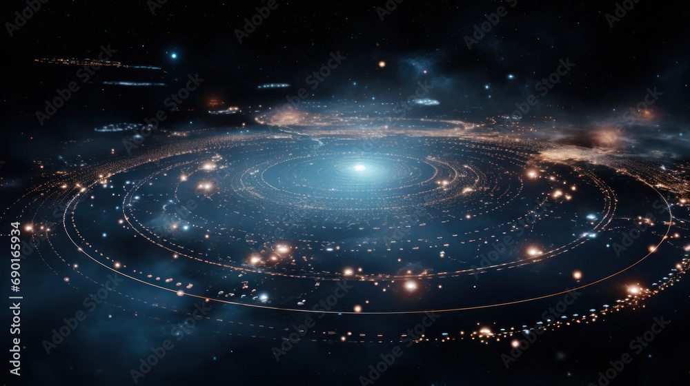 Obraz premium An interstellar map showing various space routes and wormholes.