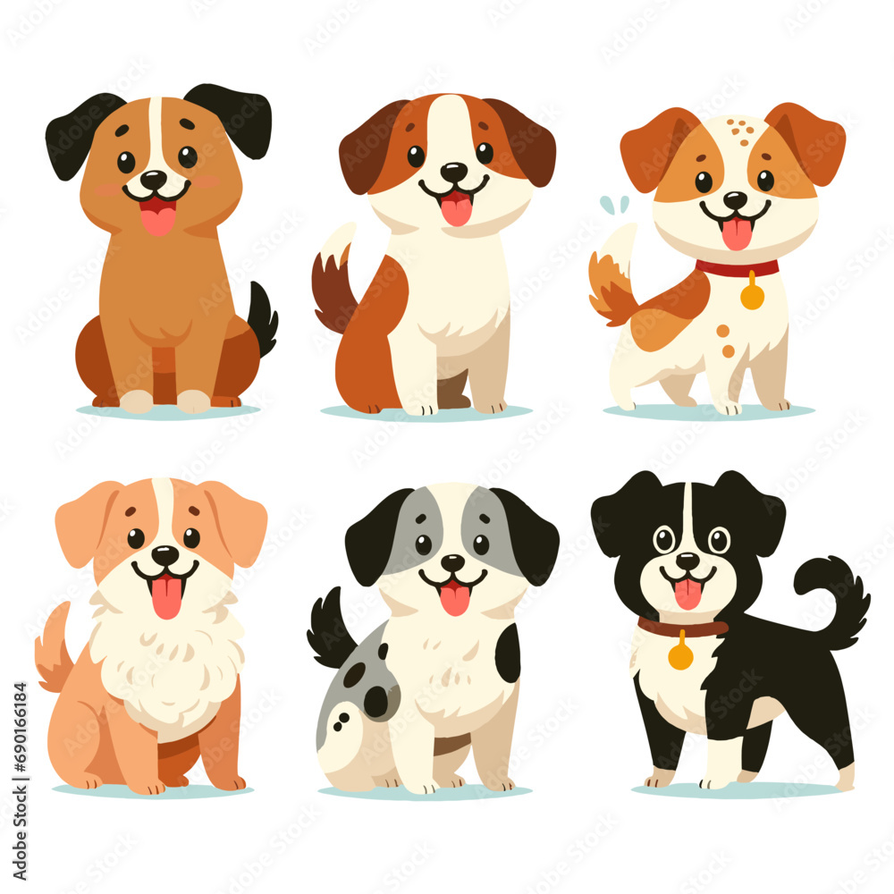A set of colorful and happy dogs