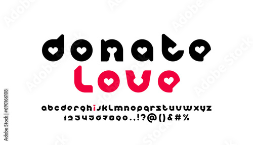 Alphabet font with hearts, celebration letters and numbers set, vector illustration 10EPS.
