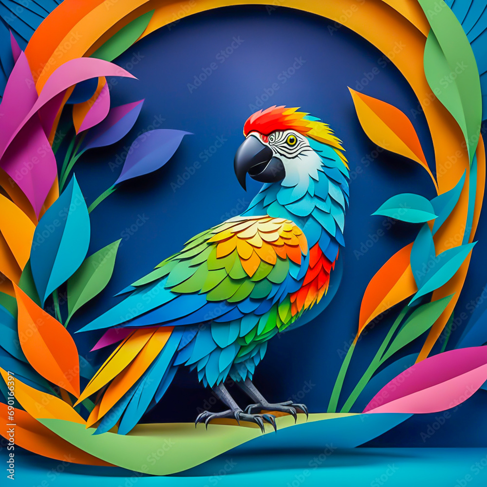 Obraz premium Parrot made of paper on the abstract background.