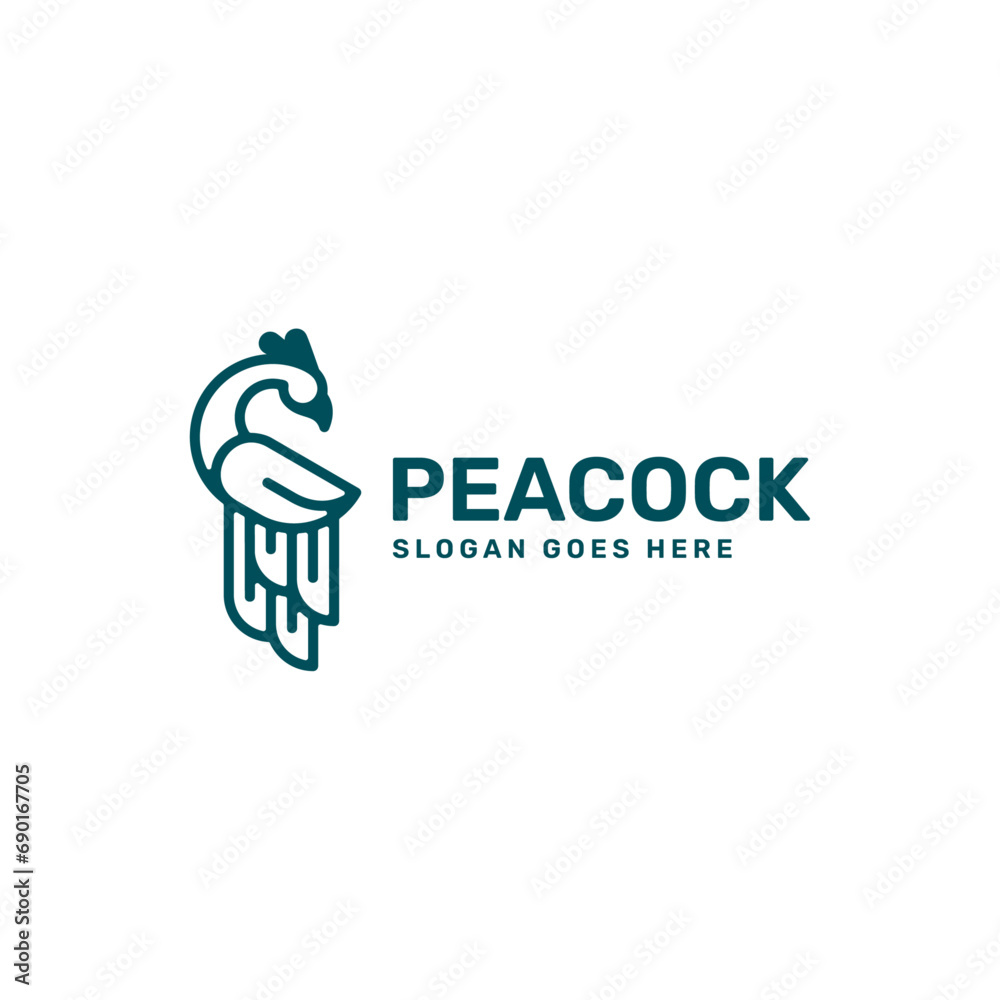 Vector Logo Illustration Peacock Line Art Style