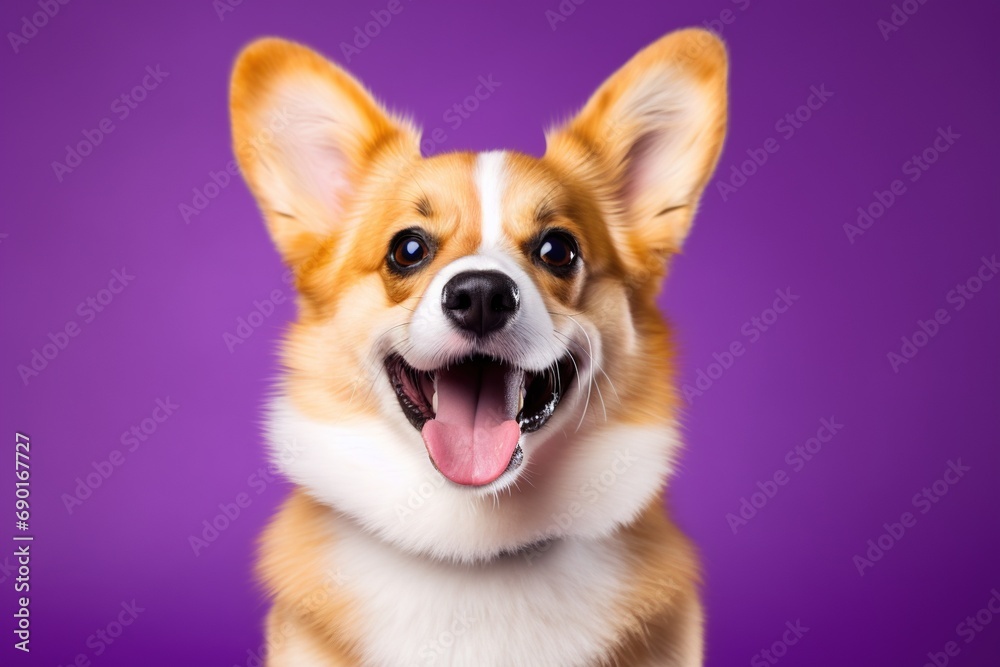 Cute welsh corgi dog on a purple background