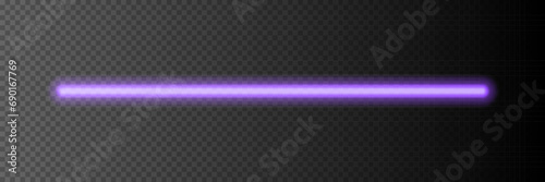 Neon light stick on transparent background. Violet led line glowing vector illustration. Electric color design for party or clubs