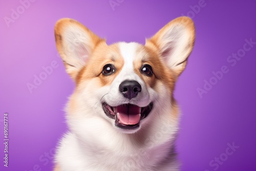 Cute welsh corgi dog on a purple background