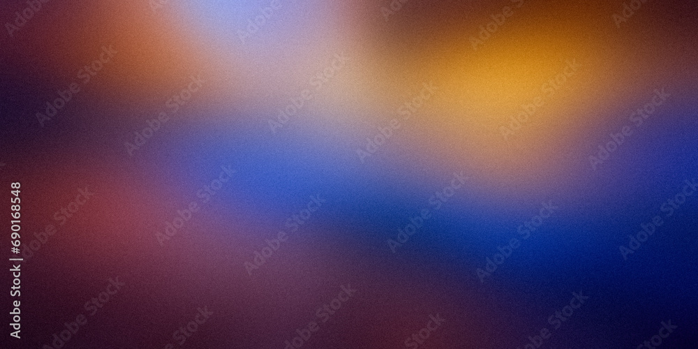 Blue yellow pink orange warm blurred grainy wide background for website banner. Color gradient, ombre, blur. Defocused, colorful, mix, bright, fun pattern. Desktop design, template. Holidays nostalgia