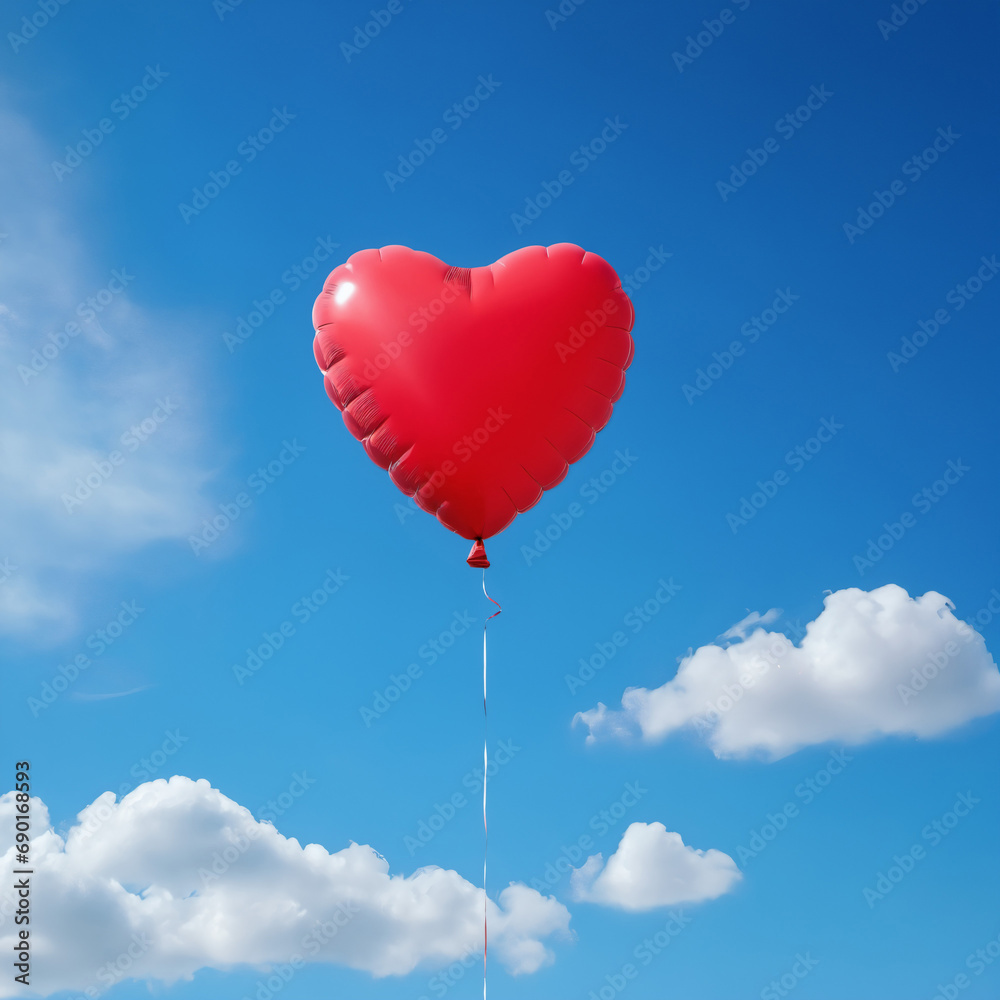 Fototapeta premium red balloon in the blue sky with clouds