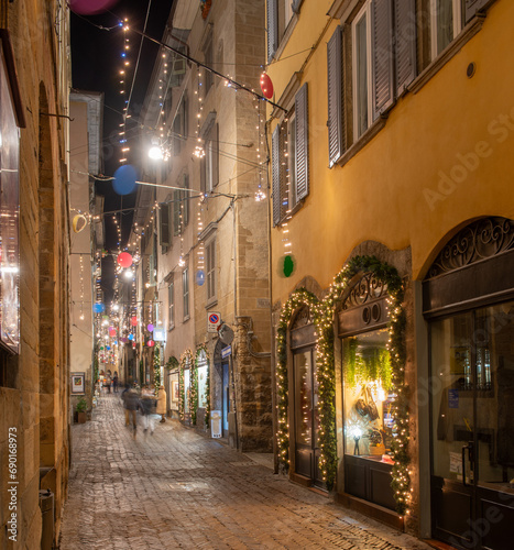 Ancient Bergamo street illuminated for Christmas