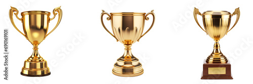 Gold Trophy Cups Collection on Transparent Background