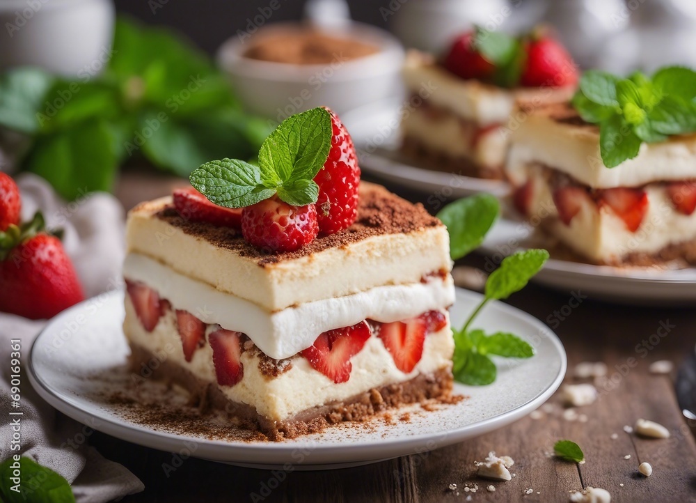 tiramisu cake with strawberries and mint tiramisu cake with strawberries and mint