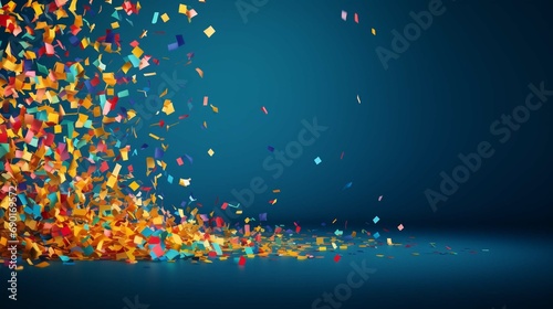 Colored confetti exploding party popper on studio background with copy space for text or banner design