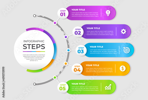Presentation business infographic template with 5 steps options vector illustration photo