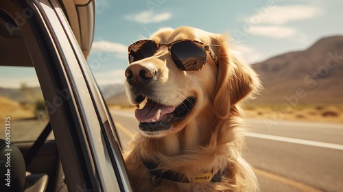 Golden Retriever Dog on a road trip