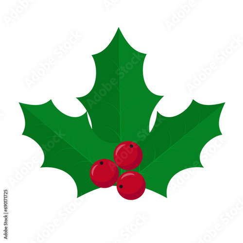 Holly Berries and leaves. Traditional Christmas plant holly berry. Vector template for greeting card, banner, flyer, sticker, etc.