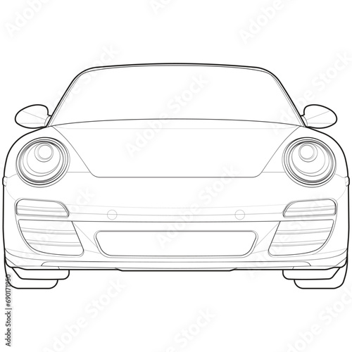car outline blueprint vector. front view car with line art style. isolated car vector art. hand drawn car vector.