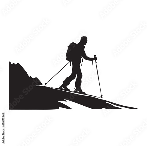 alpine skiing athlete black silhouette on white background, sports vector illustration