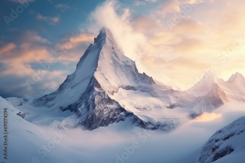snowy big mountain over the clouds nature landscape