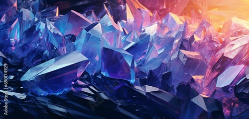 Prismatic shards float in a crystalline sea, refracting sunlight into a dazzling array of colors. Crystal Shores. photo