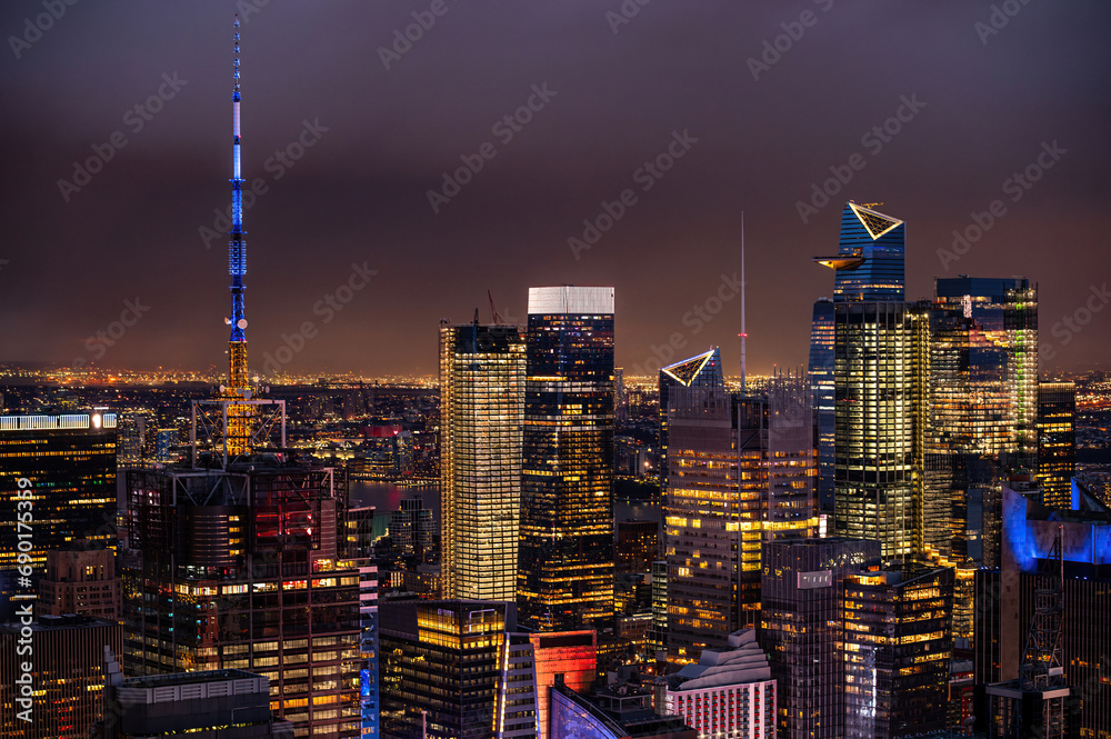 Illuminated mega city with skyscrapers at night