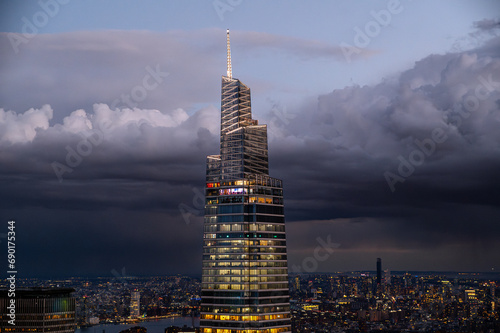 One Vanderbilt modern skyscrapers against cloudy sky photo