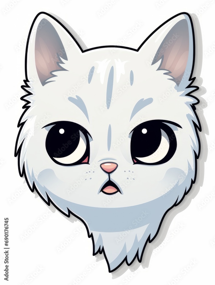 Cartoon sticker white kitten looking away on white background isolated, AI Cartoon sticker white kitten looking away on white background isolated, AI