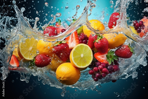 Splashing fruit on water photo