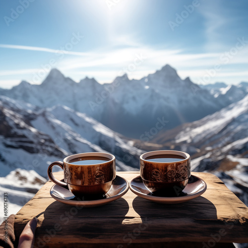 Hot beverage on the top of the mountain