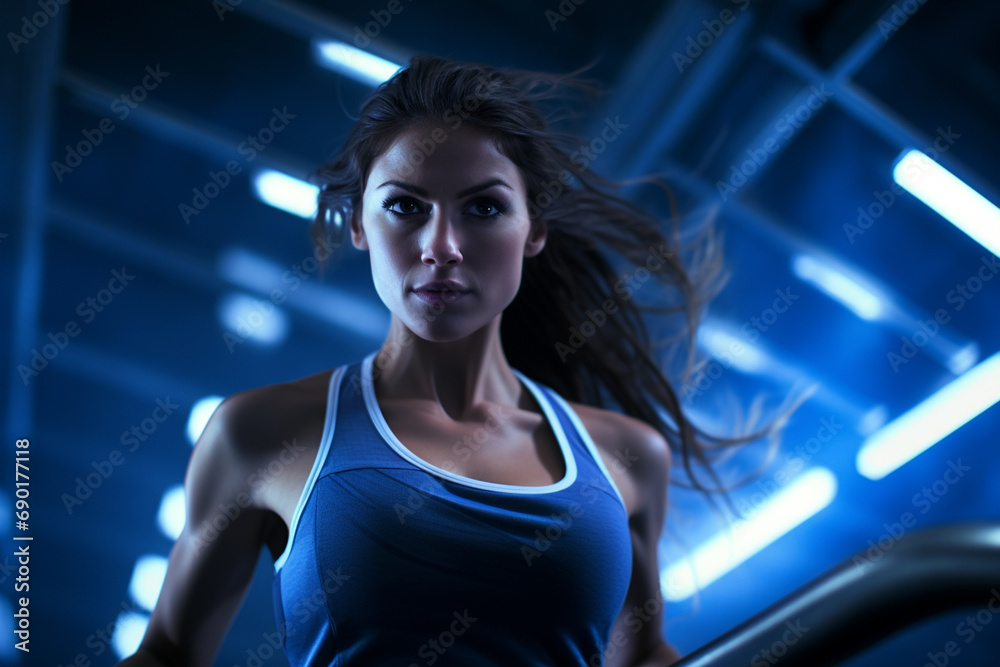 Athletic young woman jogging on a treadmill in the gym Athletic young woman jogging on a treadmill in the gym
