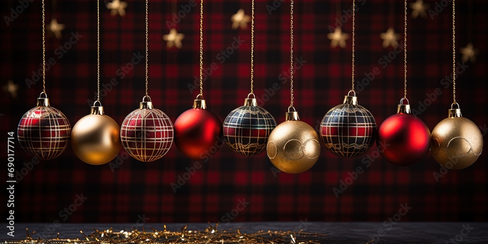 Christmas tree with red and gold ornaments hanging from its brancher ...