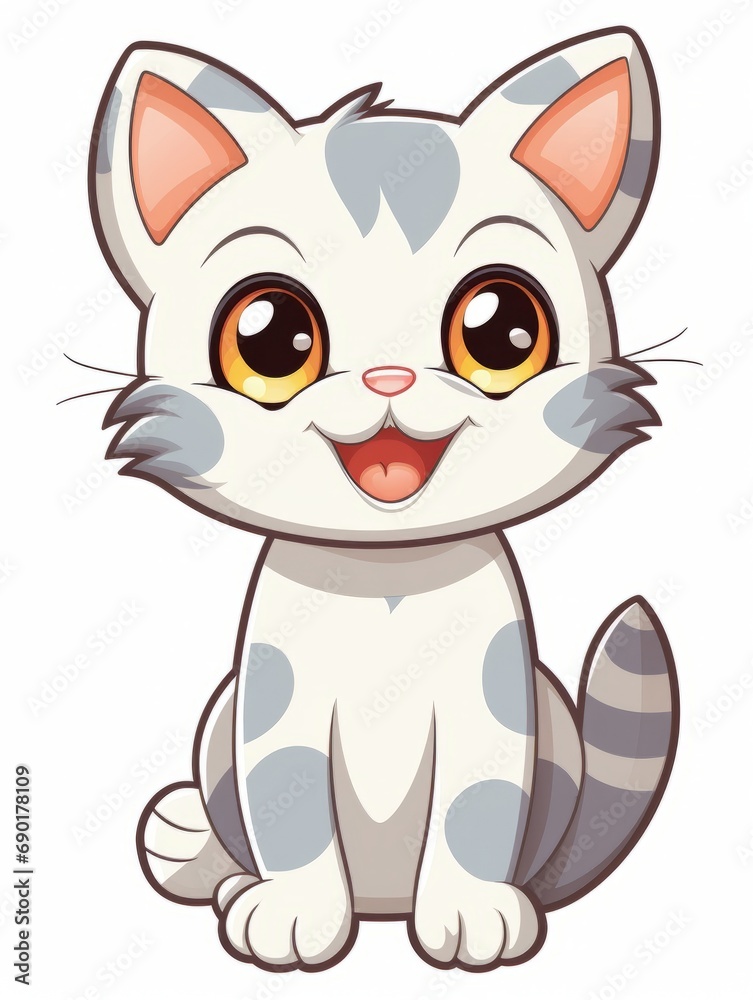 Cartoon sticker cute kitten on white background isolated, AI Cartoon sticker cute kitten on white background isolated, AI