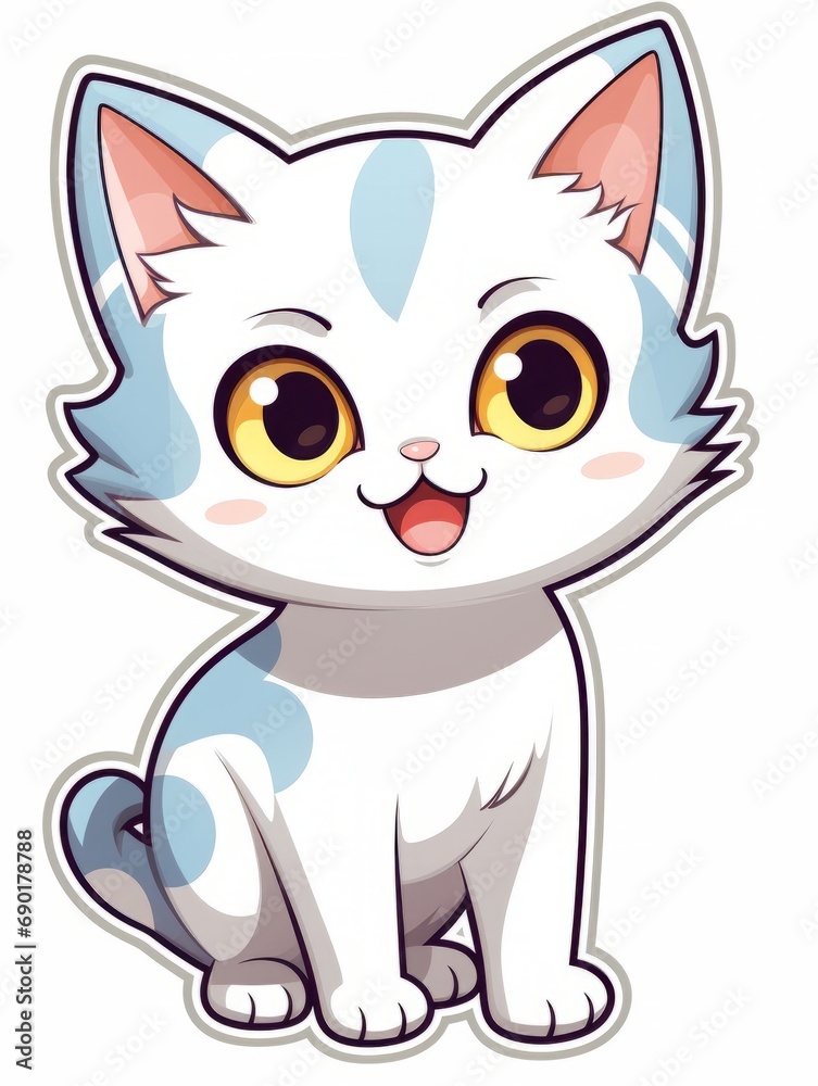 Cartoon sticker cute kitten on white background isolated, AI Cartoon sticker cute kitten on white background isolated, AI