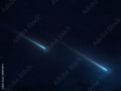 Burning meteors in the sky. Shooting stars at night. Trails of meteorites in the atmosphere.