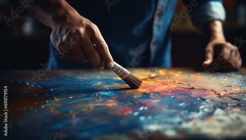 Person Painting with a Brush on a Table