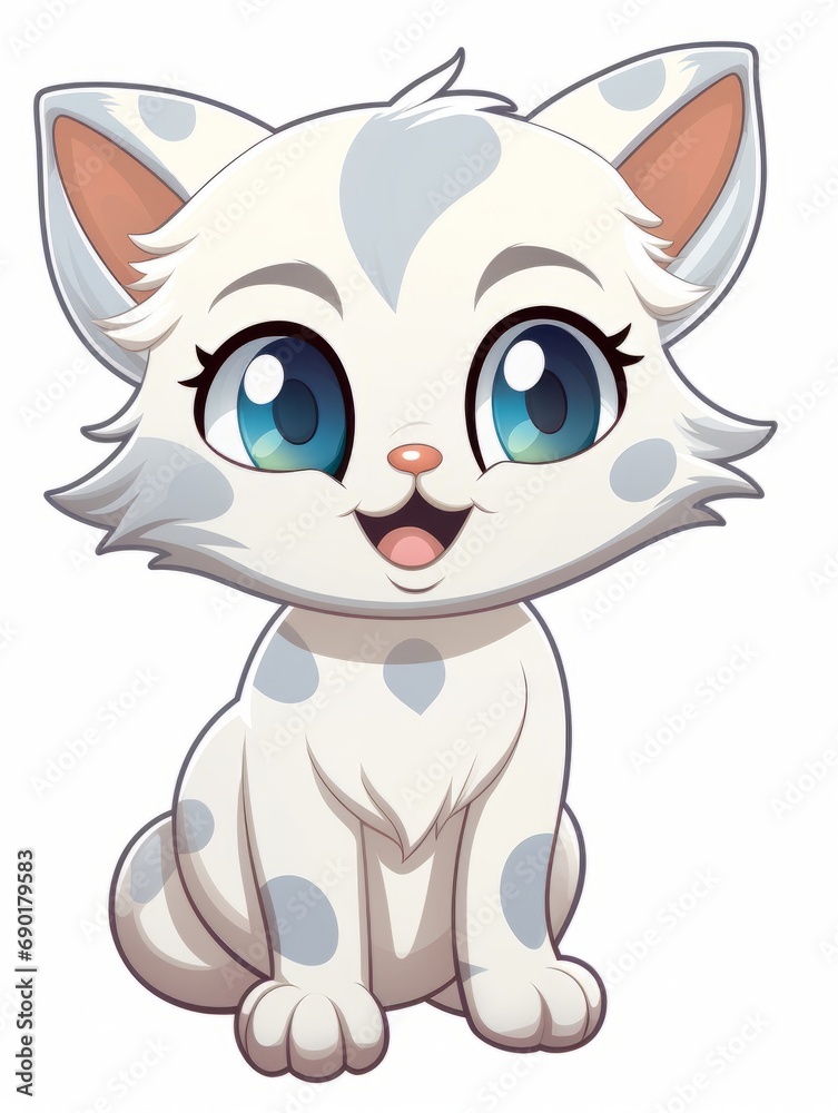 Cartoon sticker cute kitten on white background isolated, AI Cartoon sticker cute kitten on white background isolated, AI