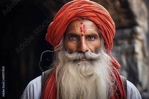 Indian elderly man with turban, cultural diversity concept. Generative AI
