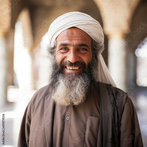 iran mullah from temple smiling.